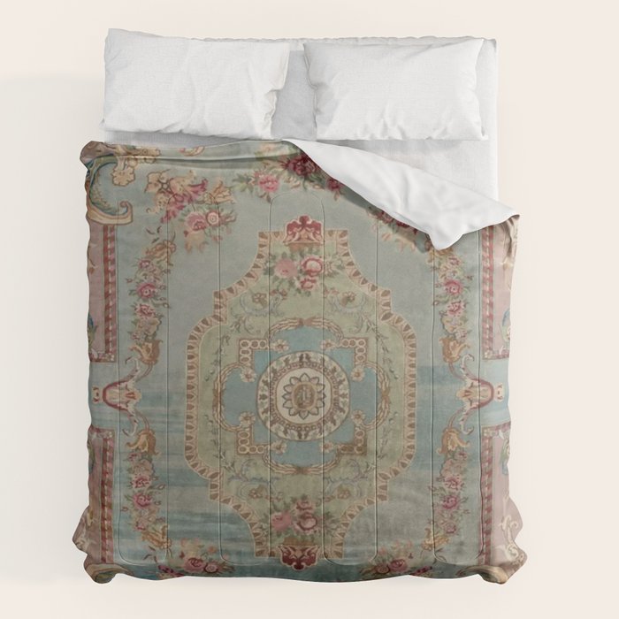 Antique French Rose Blue Aubusson Comforter Gallery Image 7
