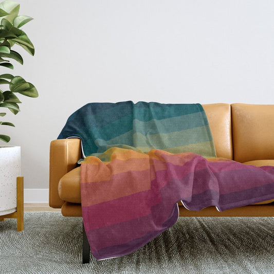 Colorful Abstract Vintage 70s Style Retro Rainbow Summer Stripes Throw Blanket Gallery Image 2