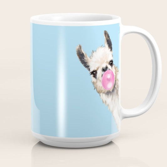 Bubble Gum Sneaky Llama in Blue Coffee Mug Gallery Image 2