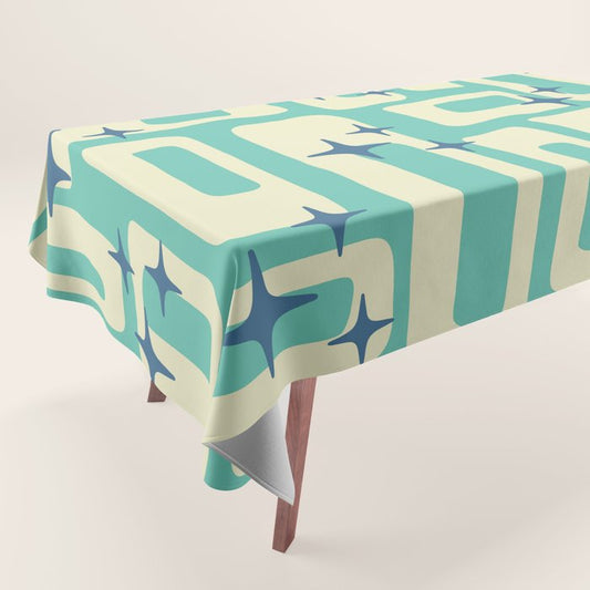 Retro Mid Century Modern Abstract Pattern 576 Turquoise Blue Tablecloth Gallery Image 1