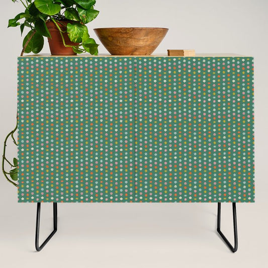 Colorful vintage flower art pattern Credenza Gallery Image 2