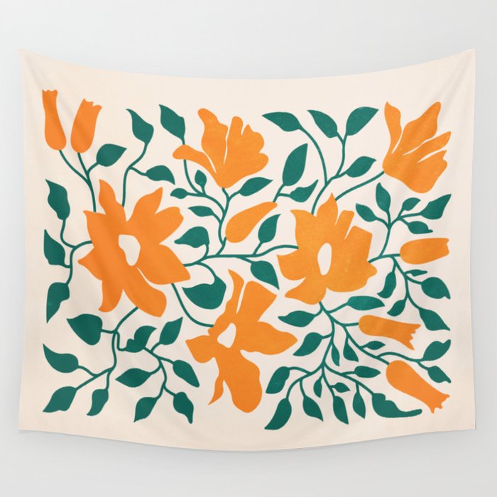 Tangerine & Pine: Matisse Flowers & Leaves Wall Tapestry Gallery Image 4