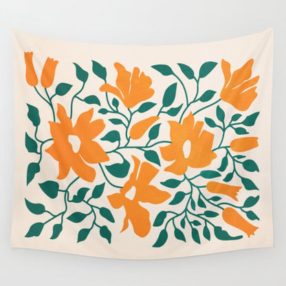 Tangerine & Pine: Matisse Flowers & Leaves Wall Tapestry Gallery Image 1