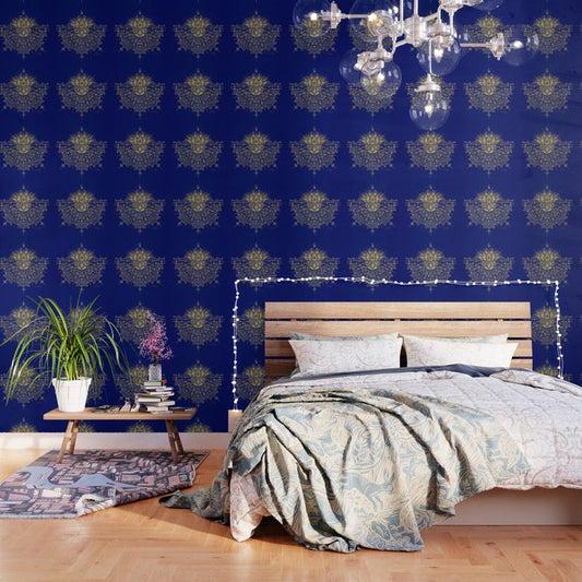 Sacred Lotus Mandala - Navy & Gold Palette Wallpaper Gallery Image 2