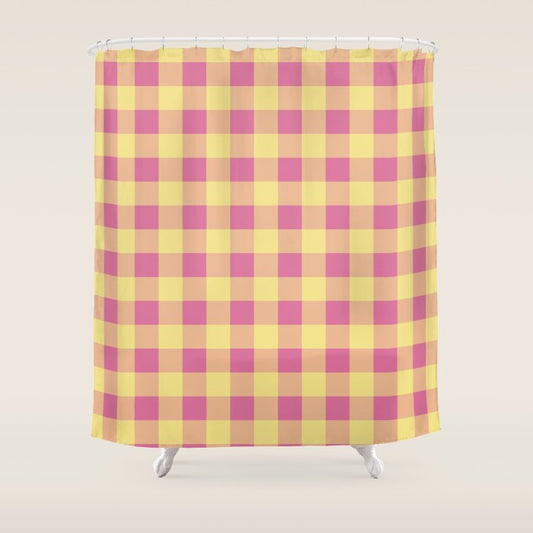 Gingham Large Pink Orange Yellow Shower Curtain Gallery Image 1