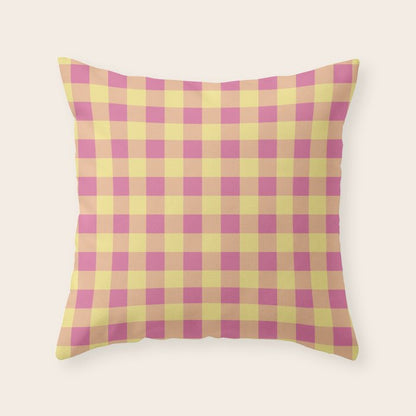Gingham Large Pink Orange Yellow Throw Pillow Gallery Image 1