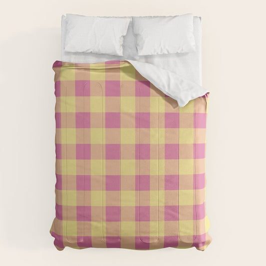 Gingham Large Pink Orange Yellow Comforter Gallery Image 1