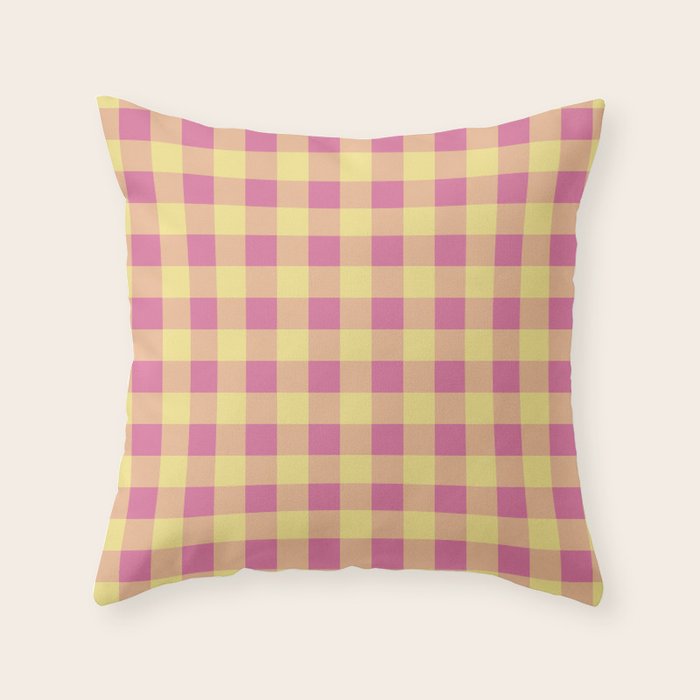 Gingham Large Pink Orange Yellow Throw Pillow Gallery Image 2