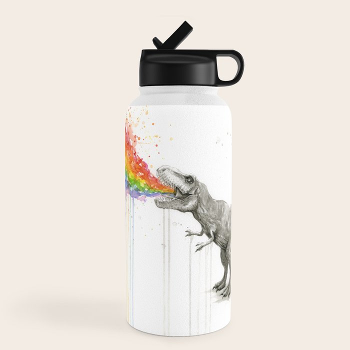 T-Rex Dinosaur Rainbow Puke Taste the Rainbow Watercolor Water Bottle Gallery Image 4