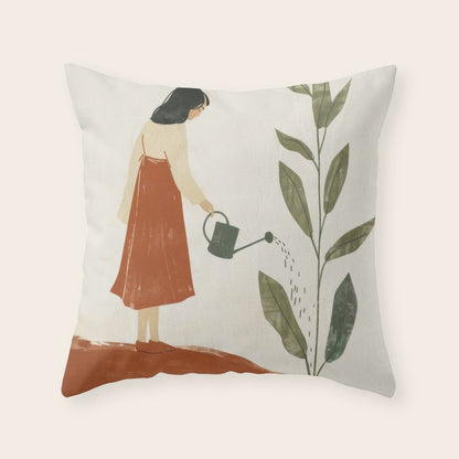 Still Life with Girl and Growing Plant Throw Pillow Gallery Image 3