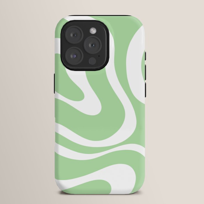 Modern Retro Liquid Swirl Abstract Pattern in Light Matcha Tea Green and White iPhone Case Gallery Image 15