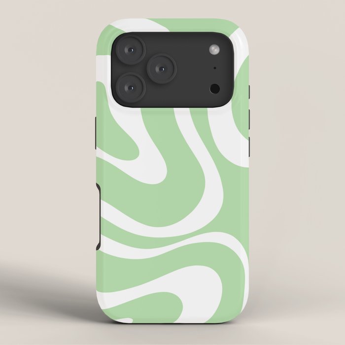 Modern Retro Liquid Swirl Abstract Pattern in Light Matcha Tea Green and White iPhone Case Gallery Image 3
