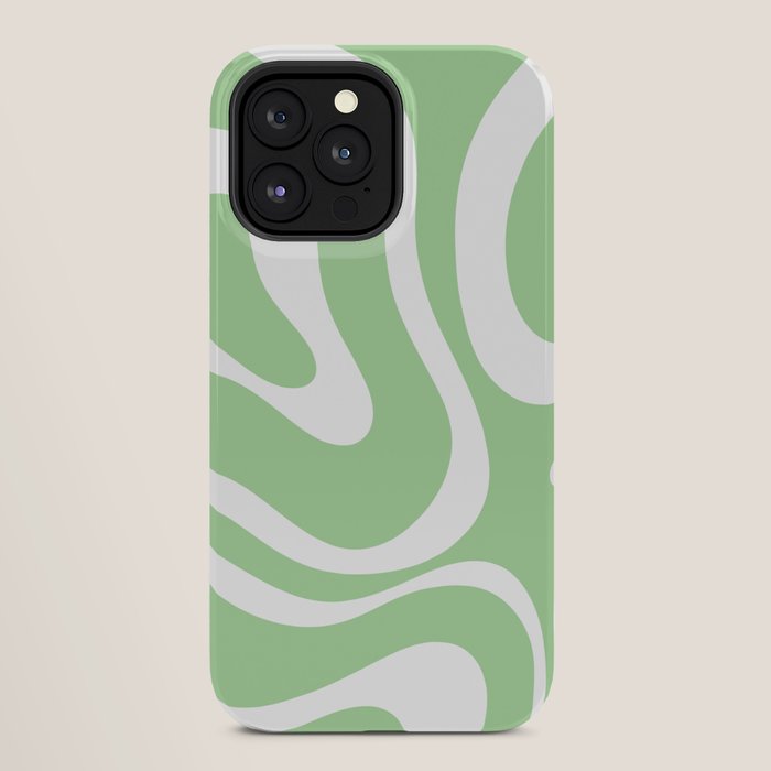 Modern Retro Liquid Swirl Abstract Pattern in Light Matcha Tea Green and White iPhone Case Gallery Image 28