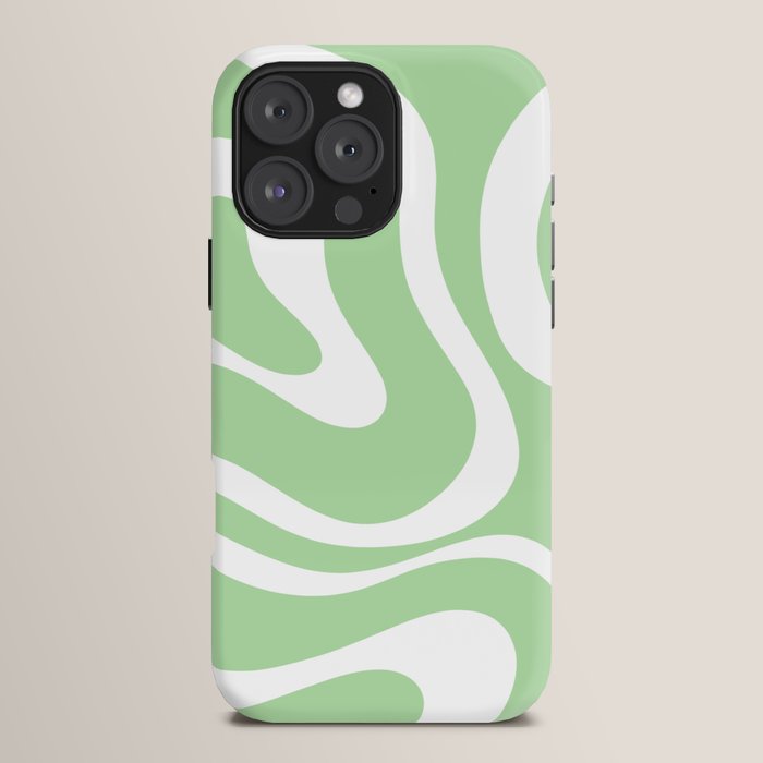 Modern Retro Liquid Swirl Abstract Pattern in Light Matcha Tea Green and White iPhone Case Gallery Image 16