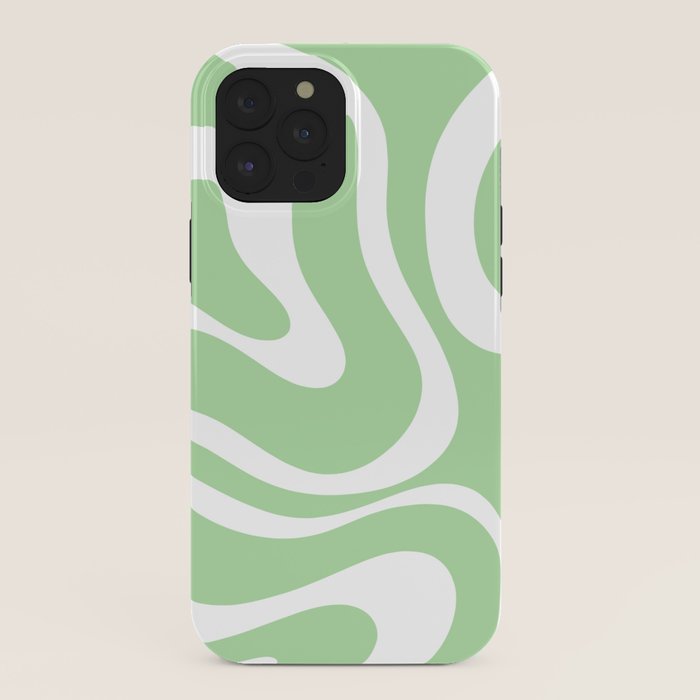 Modern Retro Liquid Swirl Abstract Pattern in Light Matcha Tea Green and White iPhone Case Gallery Image 40