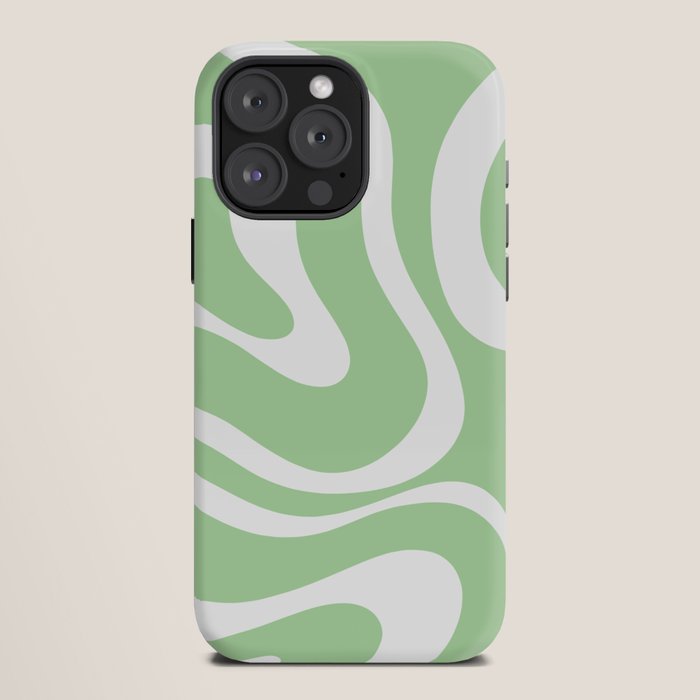 Modern Retro Liquid Swirl Abstract Pattern in Light Matcha Tea Green and White iPhone Case Gallery Image 12
