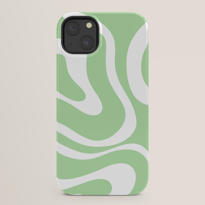 Modern Retro Liquid Swirl Abstract Pattern in Light Matcha Tea Green and White iPhone Case Gallery Image 22