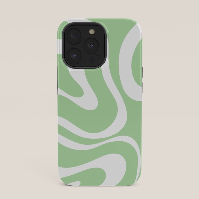 Modern Retro Liquid Swirl Abstract Pattern in Light Matcha Tea Green and White iPhone Case Gallery Image 35