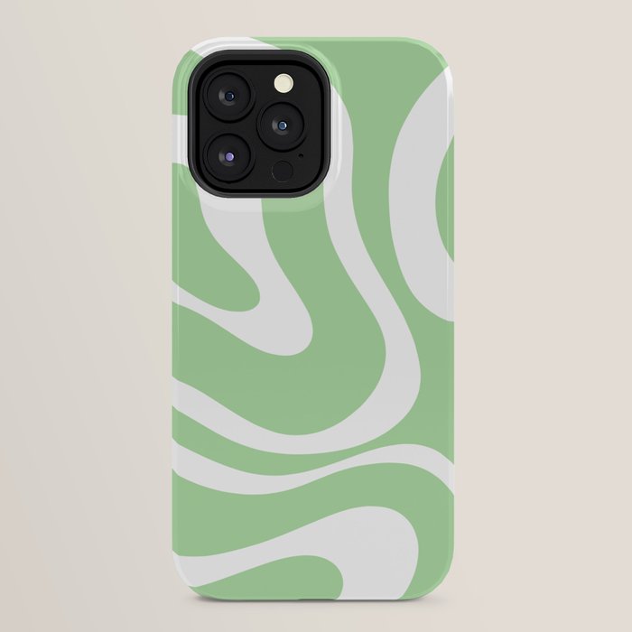 Modern Retro Liquid Swirl Abstract Pattern in Light Matcha Tea Green and White iPhone Case Gallery Image 32