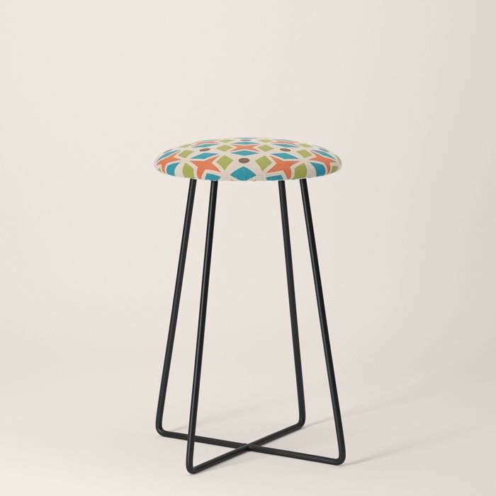Mid Century Modern Abstract Star Dot Pattern 441 Orange Brown Turquoise Chartreuse Stool Gallery Image 3