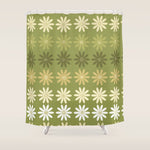 Ombre Abstract Daisies on Olive Green Shower Curtain Gallery Image 1