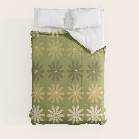 Ombre Abstract Daisies on Olive Green Comforter Gallery Image 3