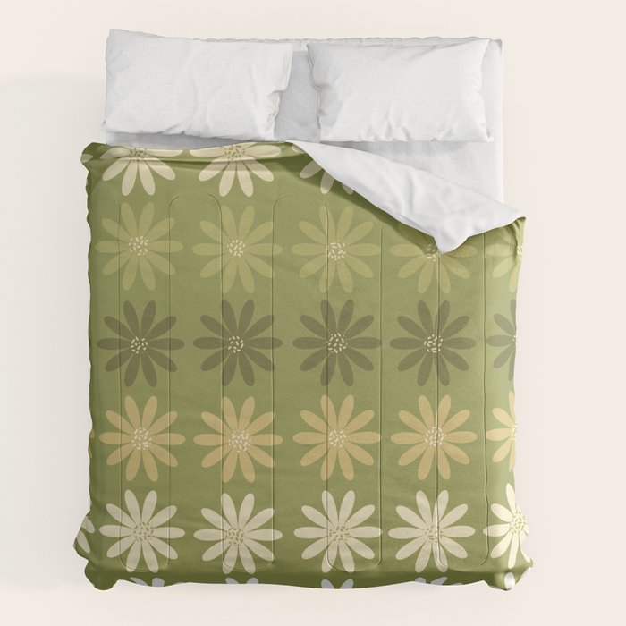 Ombre Abstract Daisies on Olive Green Comforter Gallery Image 7