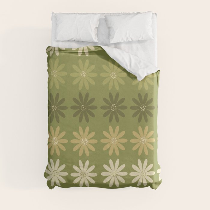 Ombre Abstract Daisies on Olive Green Duvet Cover Gallery Image 3