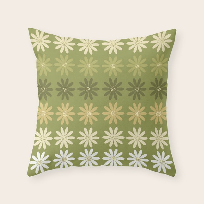 Ombre Abstract Daisies on Olive Green Throw Pillow Gallery Image 3