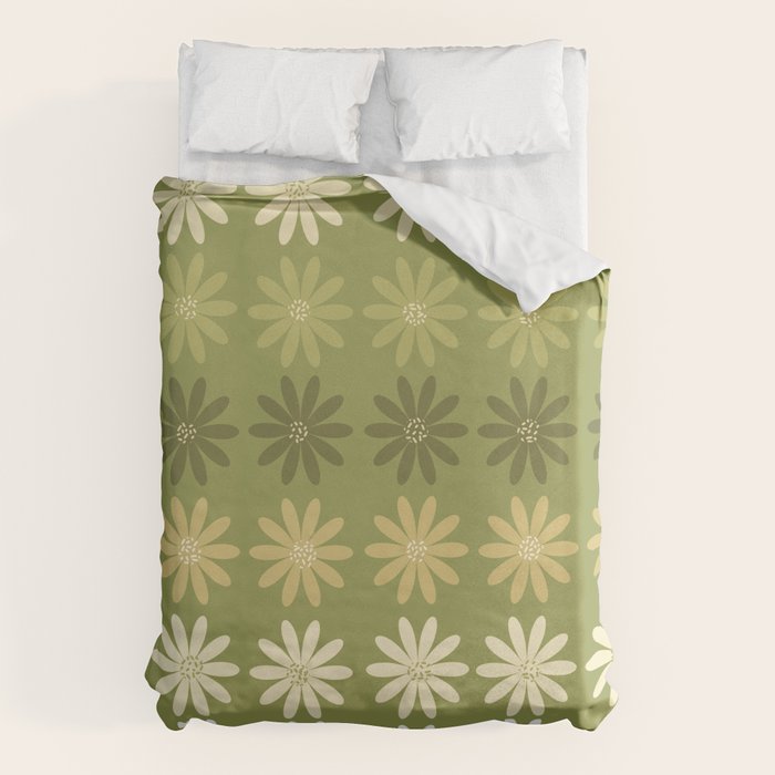 Ombre Abstract Daisies on Olive Green Duvet Cover Gallery Image 1