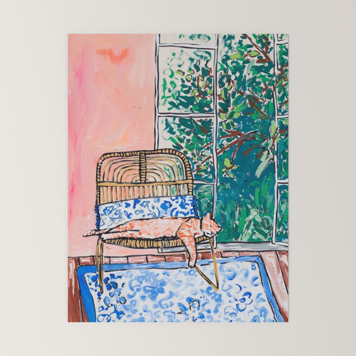Napping Ginger Cat in Pink Jungle Garden Room Mini Art Print Gallery Image 6