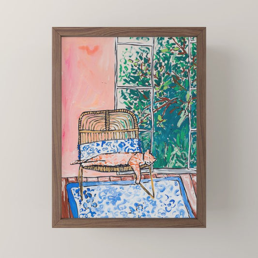 Napping Ginger Cat in Pink Jungle Garden Room Mini Art Print Gallery Image 2