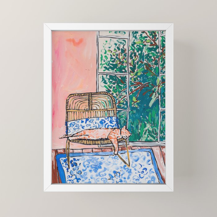 Napping Ginger Cat in Pink Jungle Garden Room Mini Art Print Gallery Image 4