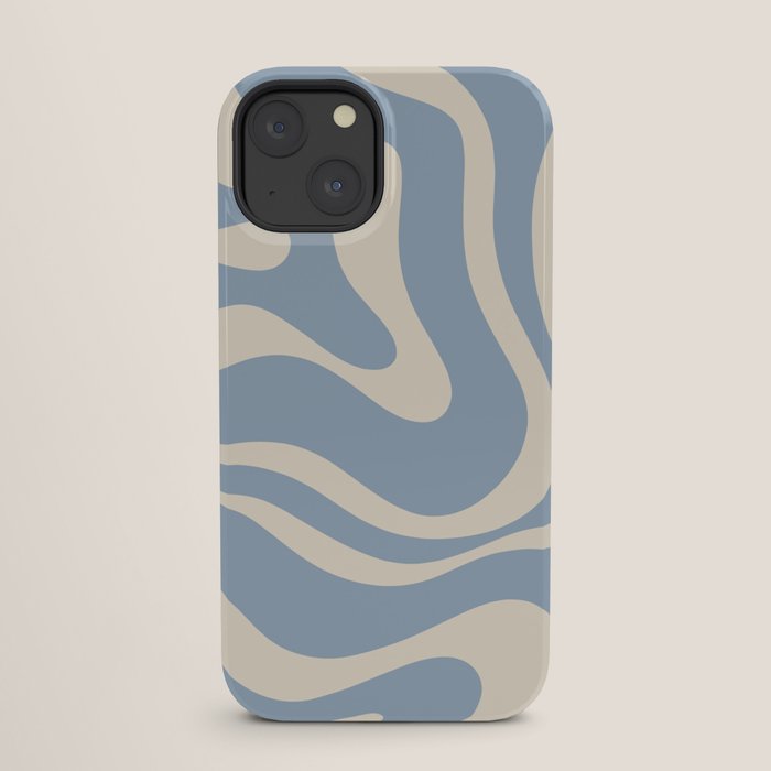 Modern Retro Liquid Swirl Abstract Pattern Square in Muted Light Blue and Cream Beige iPhone Case Gallery Image 25