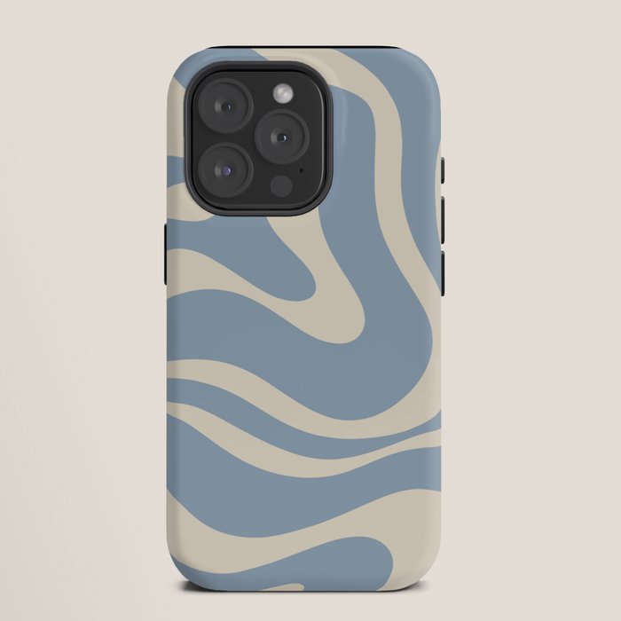 Modern Retro Liquid Swirl Abstract Pattern Square in Muted Light Blue and Cream Beige iPhone Case Gallery Image 11