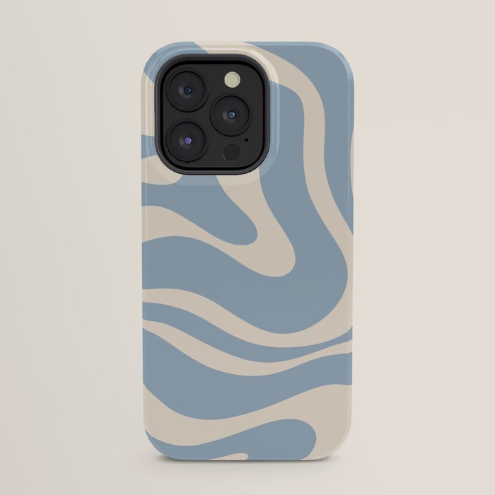 Modern Retro Liquid Swirl Abstract Pattern Square in Muted Light Blue and Cream Beige iPhone Case Gallery Image 31