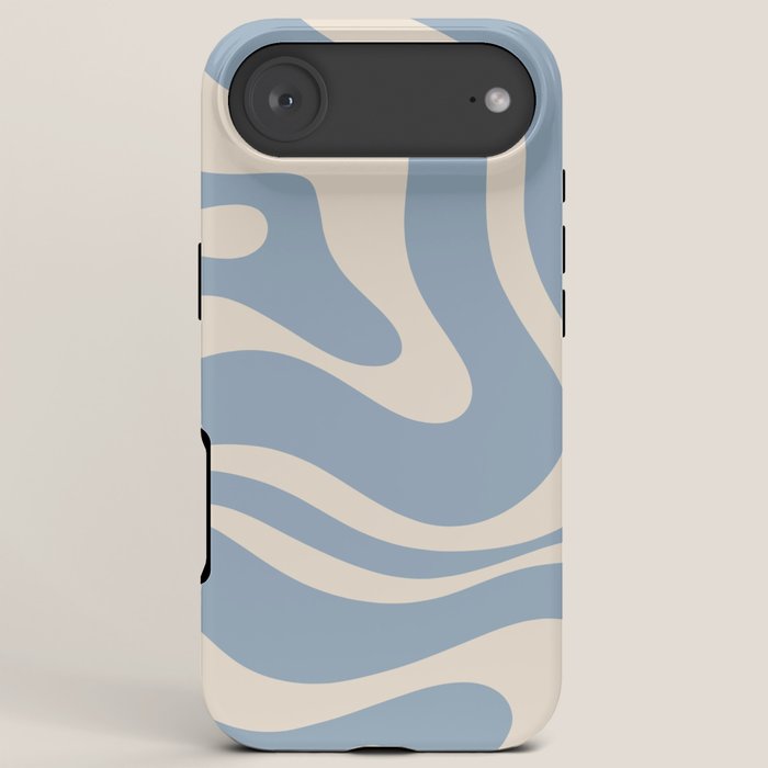 Modern Retro Liquid Swirl Abstract Pattern Square in Muted Light Blue and Cream Beige iPhone Case Gallery Image 6