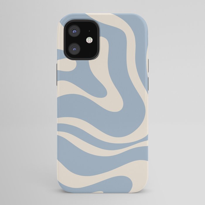 Modern Retro Liquid Swirl Abstract Pattern Square in Muted Light Blue and Cream Beige iPhone Case Gallery Image 42