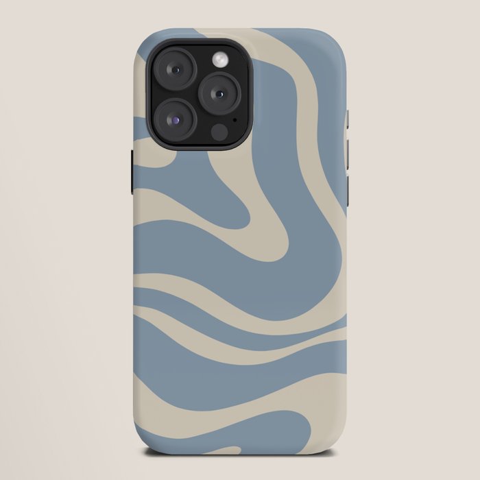 Modern Retro Liquid Swirl Abstract Pattern Square in Muted Light Blue and Cream Beige iPhone Case Gallery Image 12