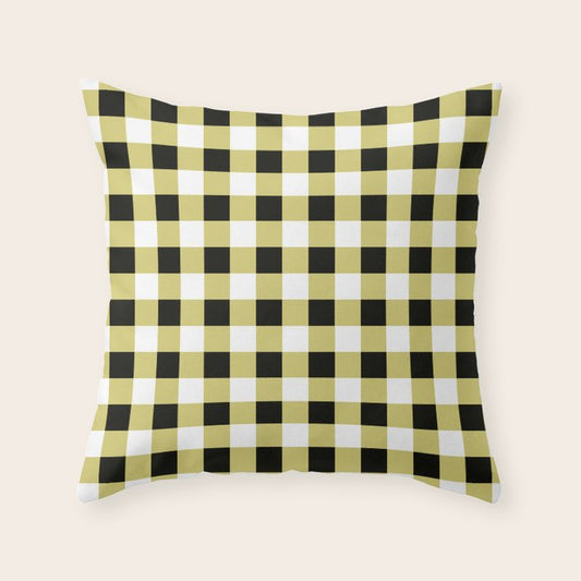 Gingham Large Yellow Black White Throw Pillow Gallery Image 1