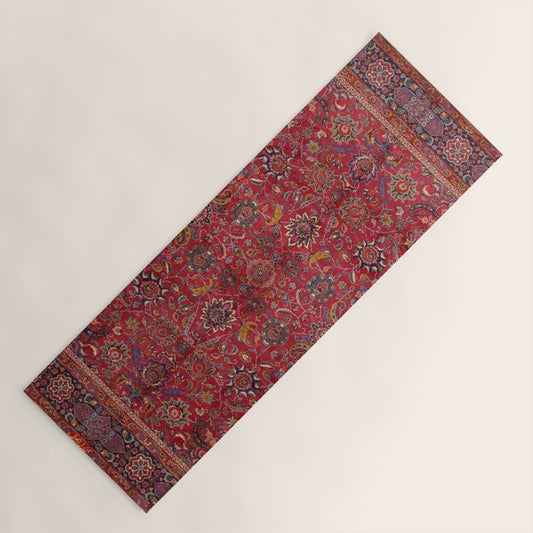 Antique Persian Rug Dark Wine Red Mashad Yoga Mat Gallery Image 1