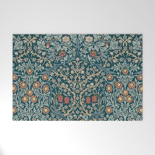 William Morris Vintage Blackthorn Indigo Blue 1892 Welcome Mat Gallery Image 1