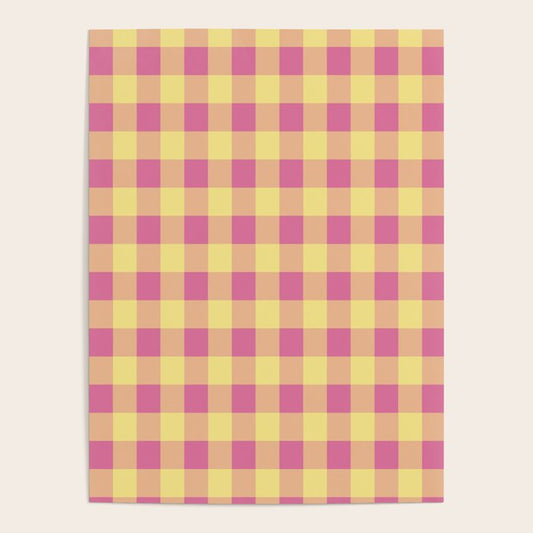 Gingham Large Pink Orange Yellow Poster Gallery Image 1