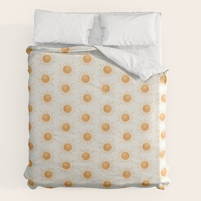 Peace Sun Face, Calm Happy Sunshine Watercolor Duvet Cover Gallery Image 7