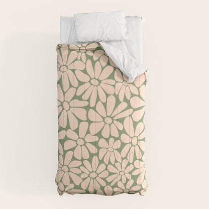 Retro Floral - Green and Cream Comforter Gallery Image 10