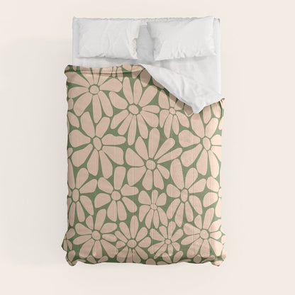 Retro Floral - Green and Cream Comforter Gallery Image 3