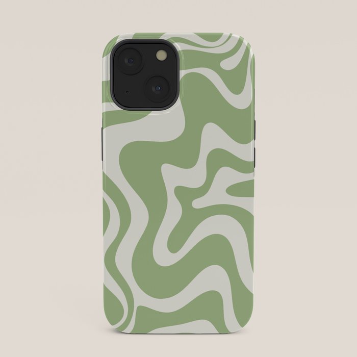 Retro Liquid Swirl Abstract Pattern in Light Sage Green and Cream iPhone Case Gallery Image 33