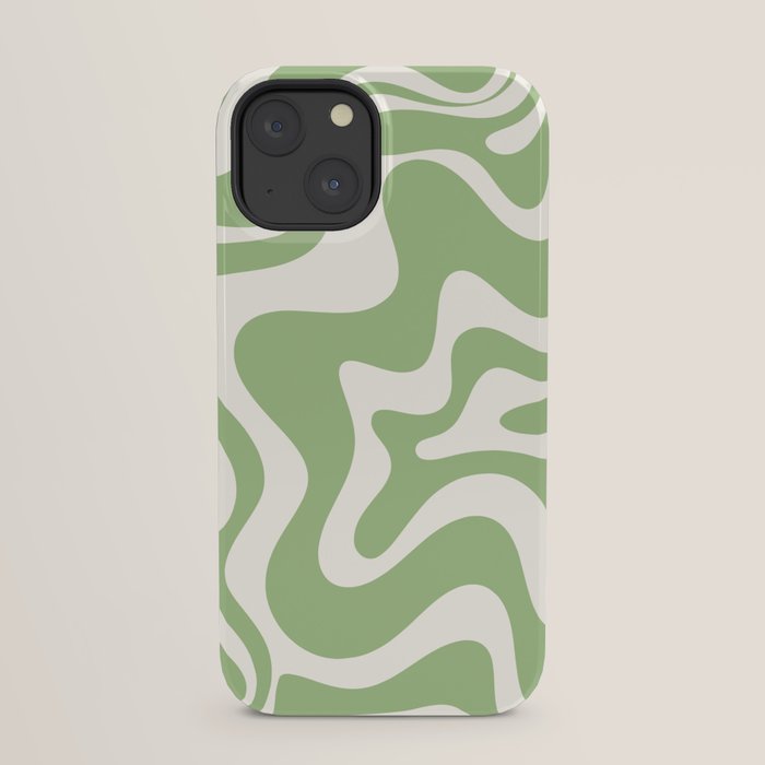 Retro Liquid Swirl Abstract Pattern in Light Sage Green and Cream iPhone Case Gallery Image 29