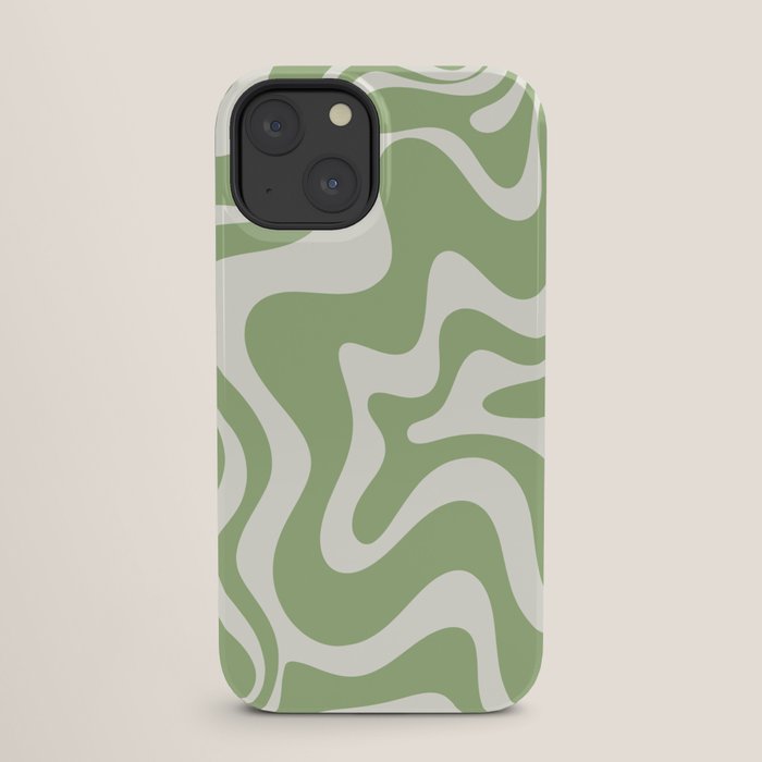 Retro Liquid Swirl Abstract Pattern in Light Sage Green and Cream iPhone Case Gallery Image 25