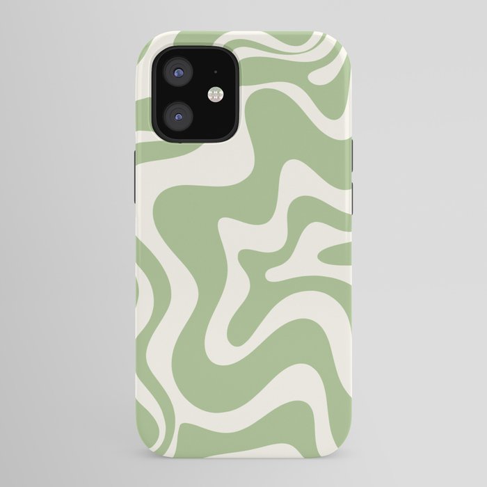 Retro Liquid Swirl Abstract Pattern in Light Sage Green and Cream iPhone Case Gallery Image 41